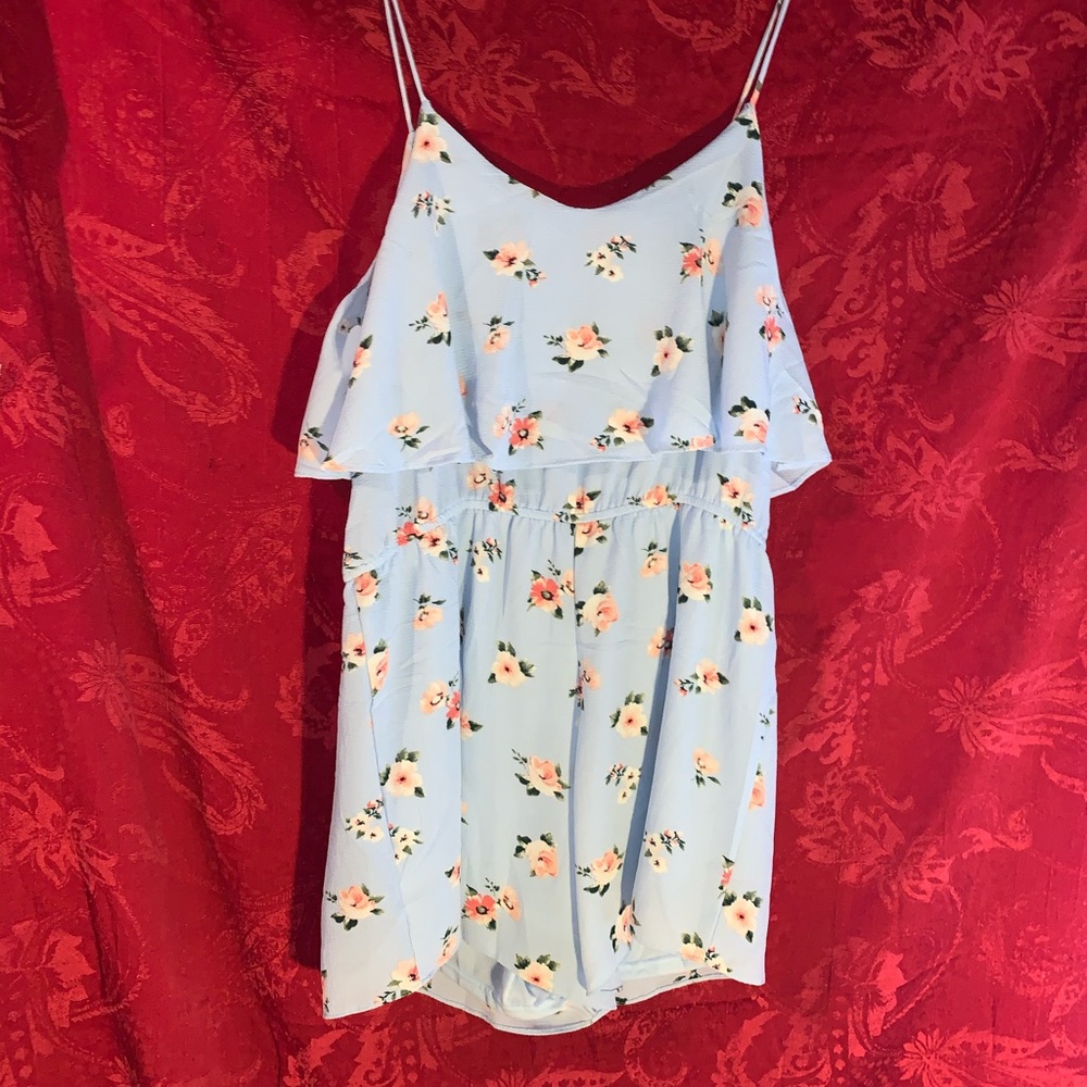 Blue Floral Summer Sleeveless Romper